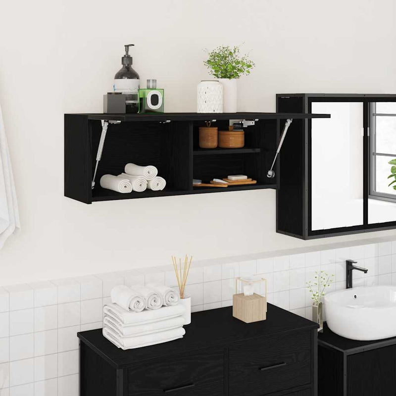 vidaXL fekete szerelt fa fali fürdőszobaszekrény 80x25x30 cm
