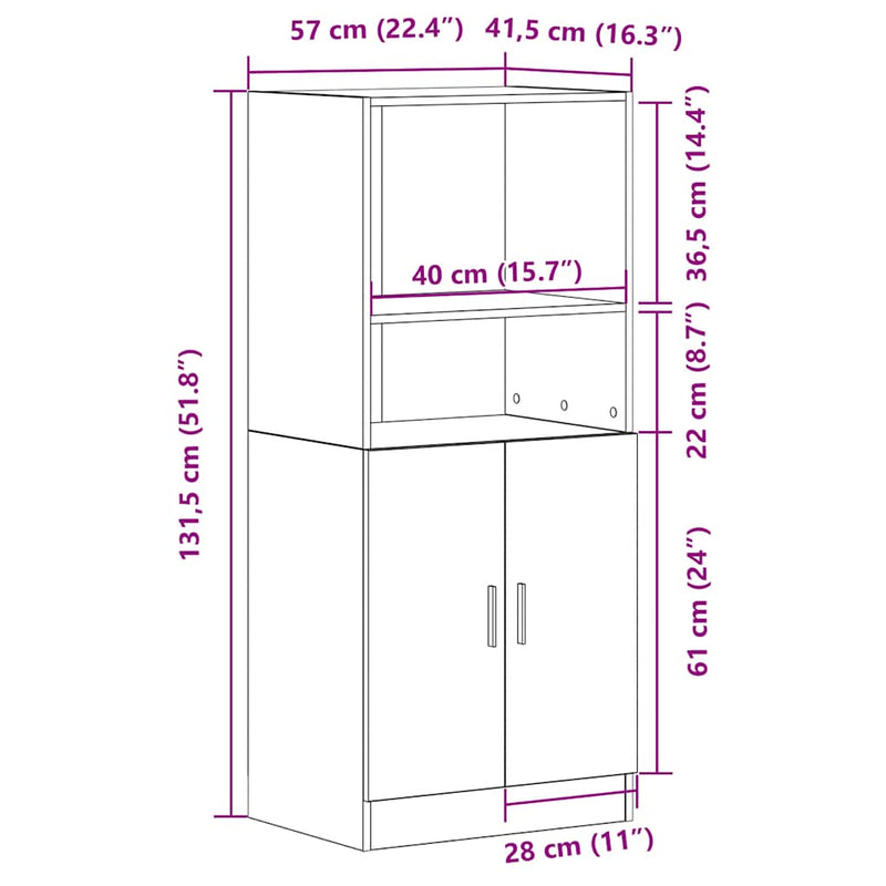 vidaXL fekete szerelt fa konyhaszekrény 57 x 41,5 x 131,5 cm