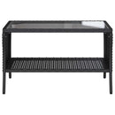 vidaXL 2 személyes fekete polyrattan kerti kanapé asztallal&párnával