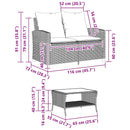 vidaXL 2 személyes bézs polyrattan kerti kanapé asztallal&párnával