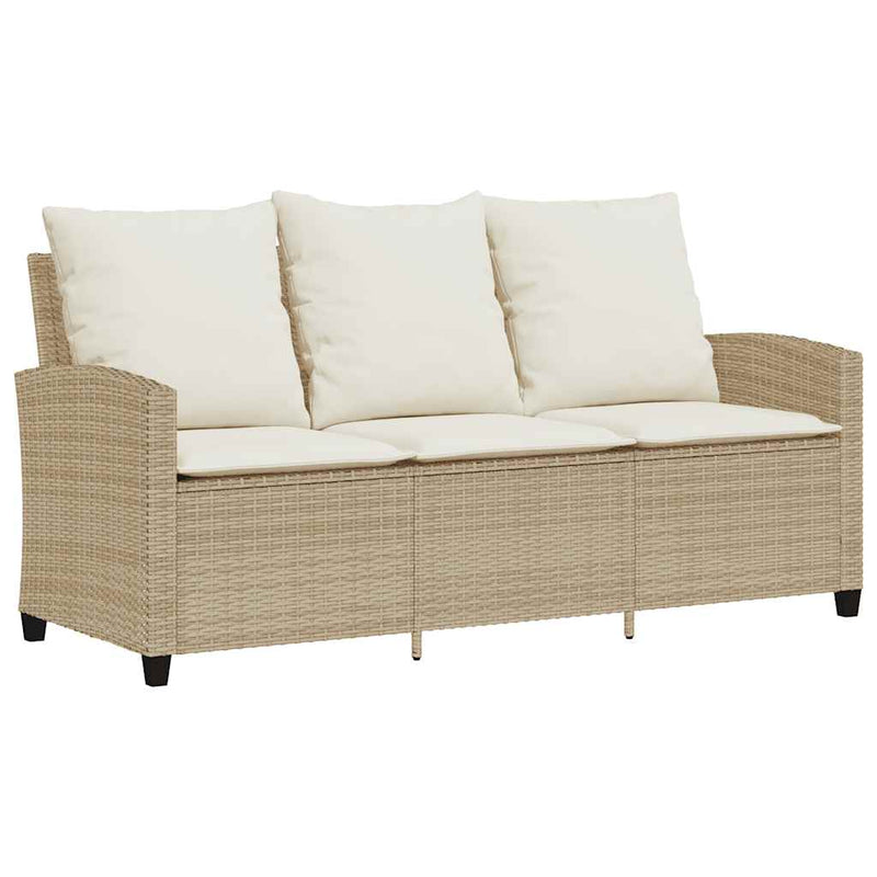 vidaXL 3 személyes bézs polyrattan kerti kanapé asztallal&párnával