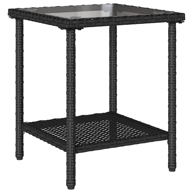 vidaXL L-alakú fekete polyrattan kerti kanapé asztallal és párnával