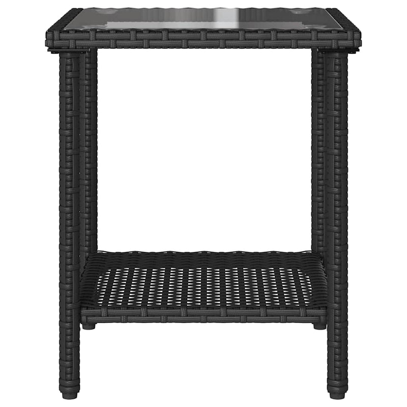 vidaXL L-alakú fekete polyrattan kerti kanapé asztallal és párnával