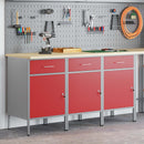 vidaXL Munkaszekrény fiókkal 3 db Piros és Szürke 150 x 55 x 85 cm