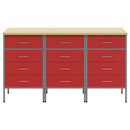 vidaXL Munkaszekrény fiókkal 3 pcs Piros és Szürke 150 x 55 x 85 cm