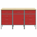 vidaXL Munkaszekrény fiókkal 3 db Piros és Szürke 150 x 55 x 85 cm