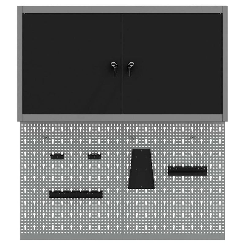 vidaXL Szerszámszekrény és pegboard szett polcokkal 3 pcs Fekete