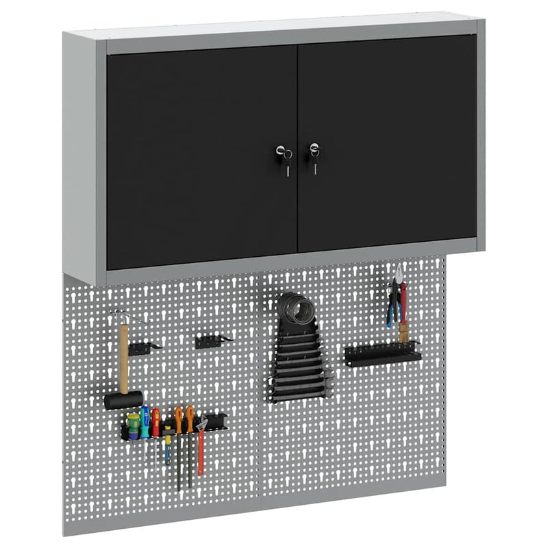 vidaXL Szerszámszekrény és pegboard szett polcokkal 3 pcs Fekete