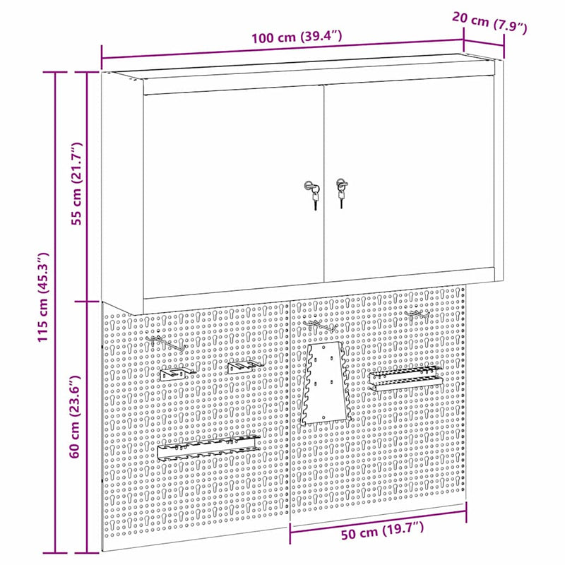 vidaXL Szerszámszekrény és pegboard szett polcokkal 3 pcs Fekete