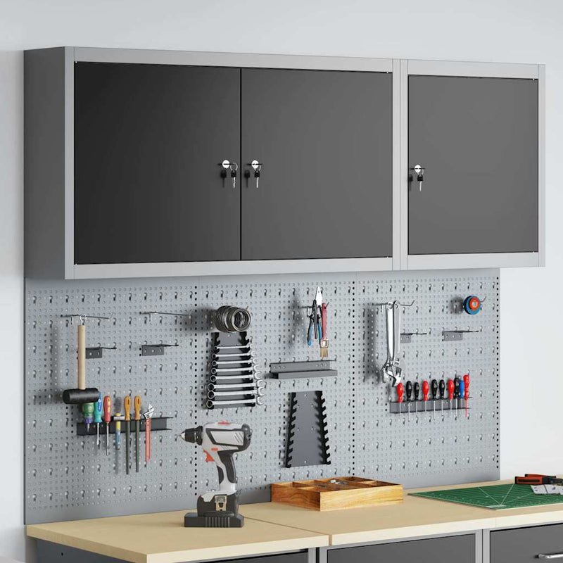 vidaXL Szerszámszekrény és pegboard szett polcokkal 5 pcs Fekete