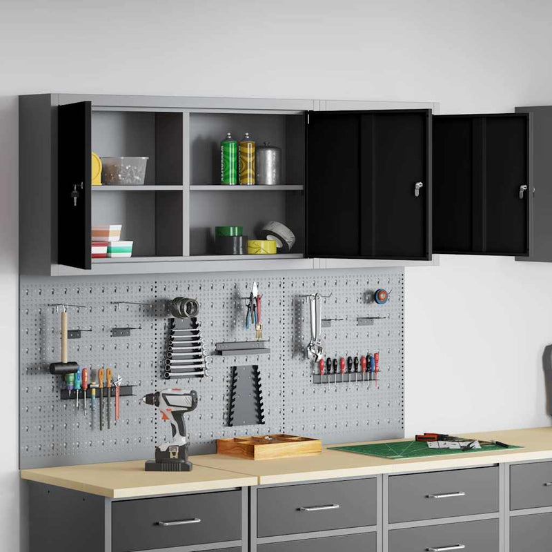 vidaXL Szerszámszekrény és pegboard szett polcokkal 5 pcs Fekete