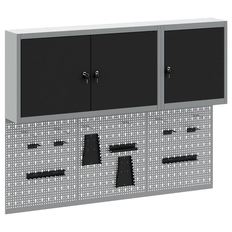 vidaXL Szerszámszekrény és pegboard szett polcokkal 5 pcs Fekete