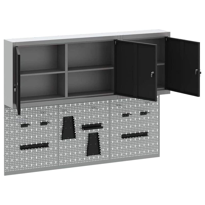 vidaXL Szerszámszekrény és pegboard szett polcokkal 5 pcs Fekete