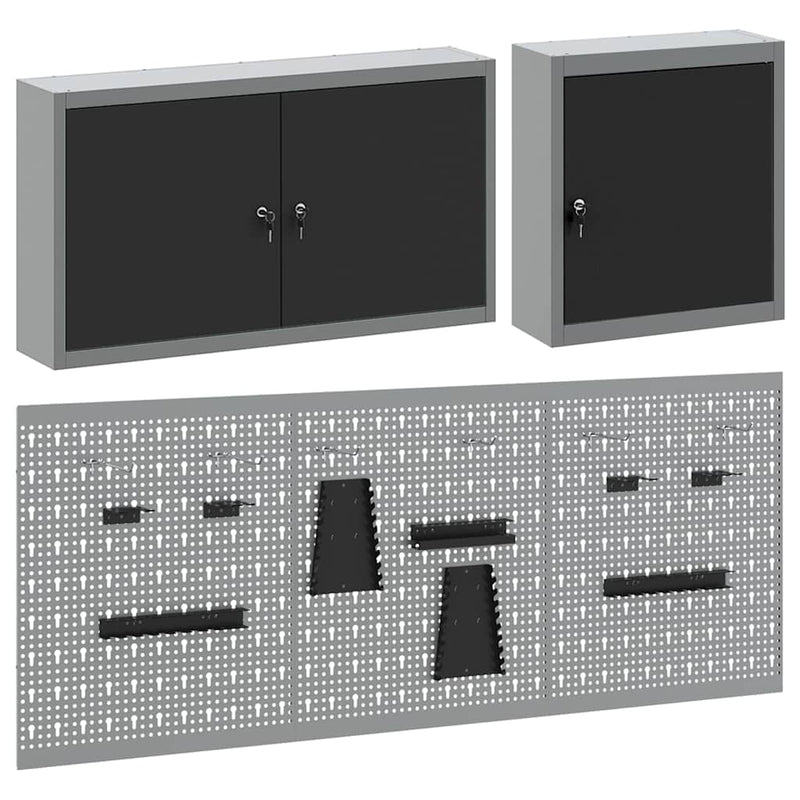 vidaXL Szerszámszekrény és pegboard szett polcokkal 5 pcs Fekete