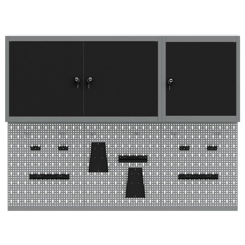 vidaXL Szerszámszekrény és pegboard szett polcokkal 5 pcs Fekete