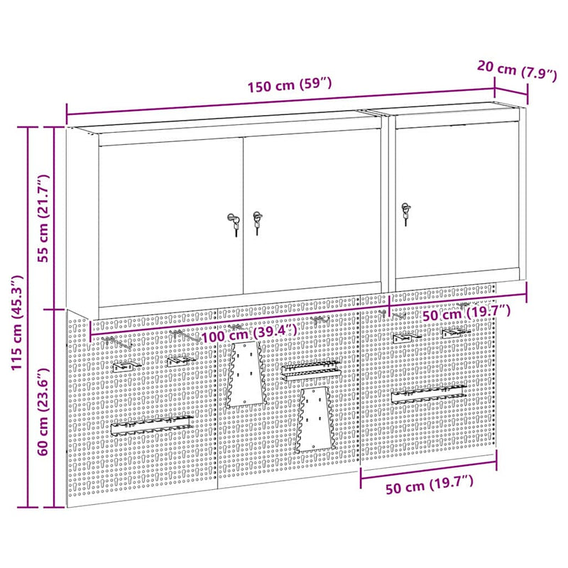vidaXL Szerszámszekrény és pegboard szett polcokkal 5 pcs Fekete