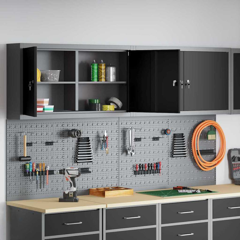 vidaXL Szerszámszekrény és pegboard szett polcokkal 6 pcs Fekete