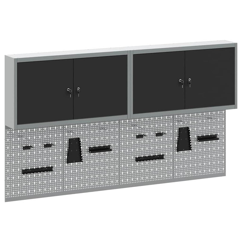 vidaXL Szerszámszekrény és pegboard szett polcokkal 6 pcs Fekete