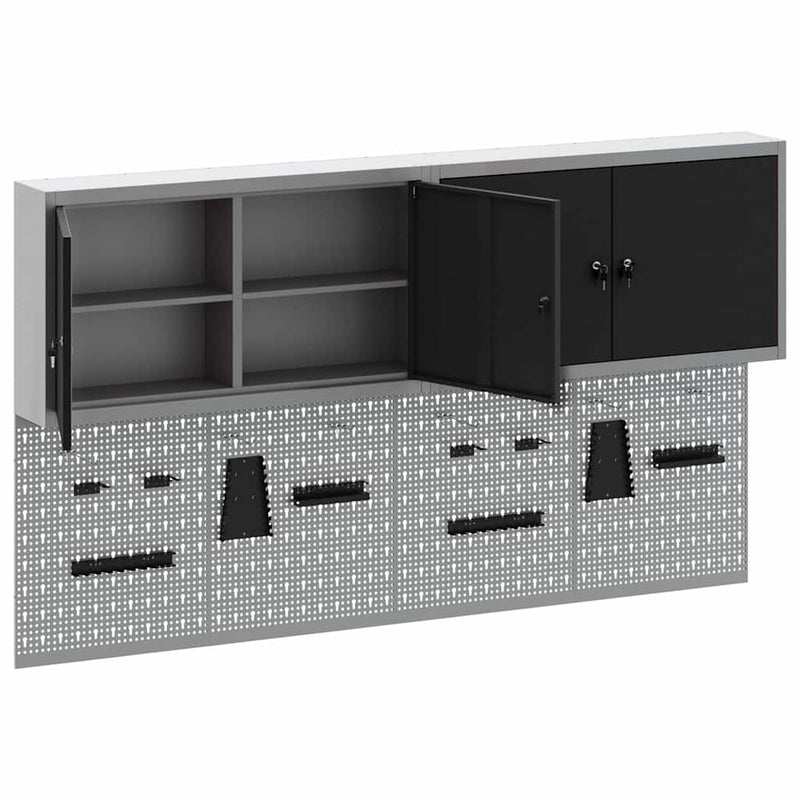 vidaXL Szerszámszekrény és pegboard szett polcokkal 6 pcs Fekete