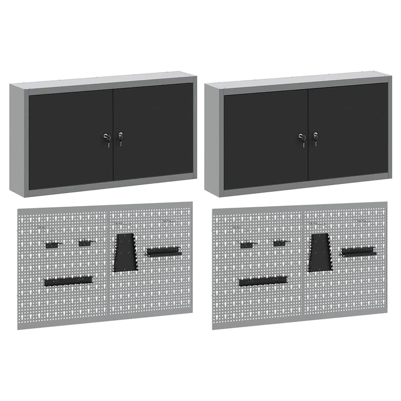 vidaXL Szerszámszekrény és pegboard szett polcokkal 6 pcs Fekete