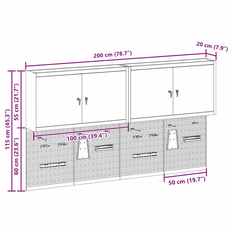 vidaXL Szerszámszekrény és pegboard szett polcokkal 6 pcs Fekete