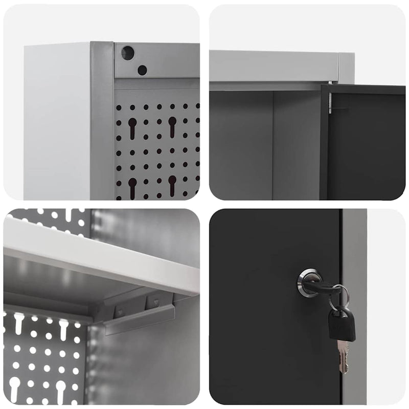 vidaXL Szerszámszekrény és pegboard szett polcokkal 3 pcs Fekete