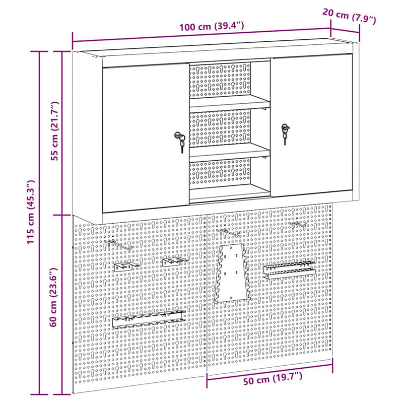 vidaXL Szerszámszekrény és pegboard szett polcokkal 3 pcs Fekete