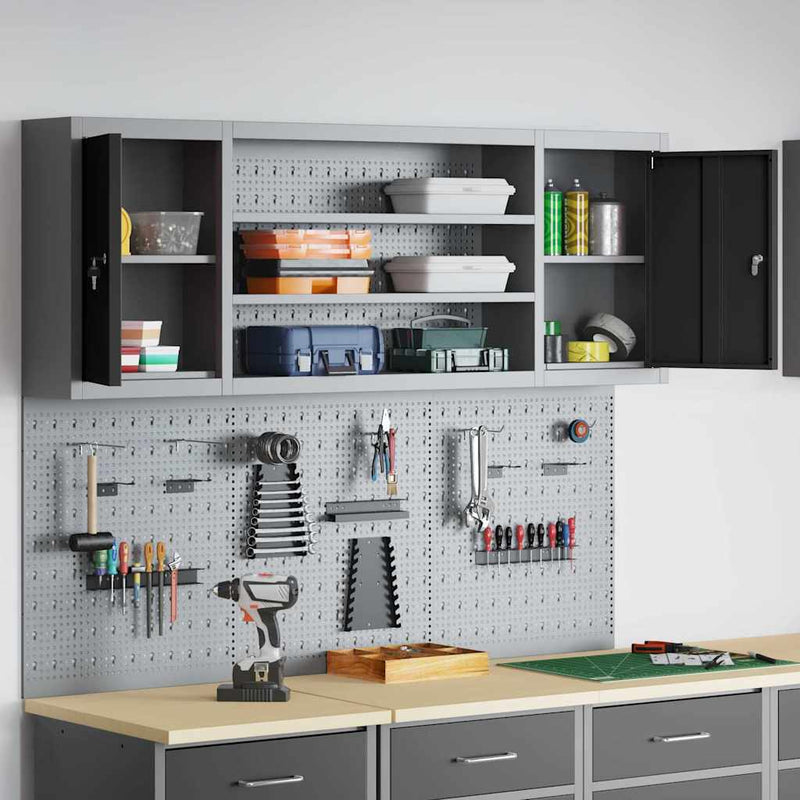 vidaXL Szerszámszekrény és pegboard szett polcokkal 6 pcs Fekete