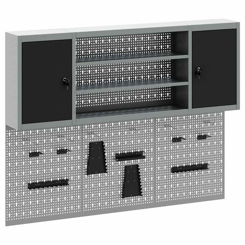 vidaXL Szerszámszekrény és pegboard szett polcokkal 6 pcs Fekete