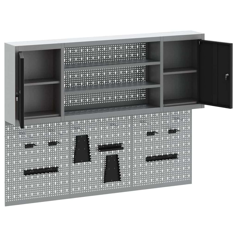 vidaXL Szerszámszekrény és pegboard szett polcokkal 6 pcs Fekete