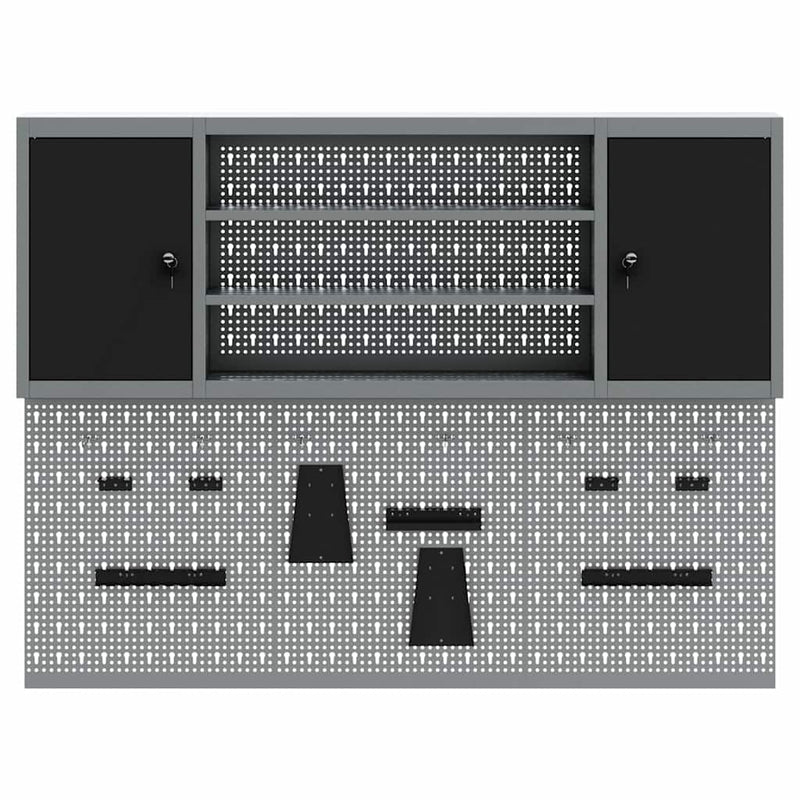 vidaXL Szerszámszekrény és pegboard szett polcokkal 6 pcs Fekete