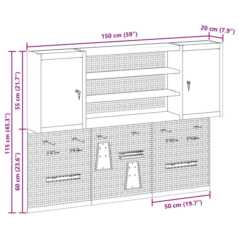 vidaXL Szerszámszekrény és pegboard szett polcokkal 6 pcs Fekete