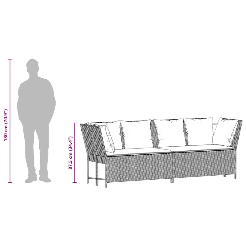 vidaXL barna polyrattan kerti kanapé párnákkal