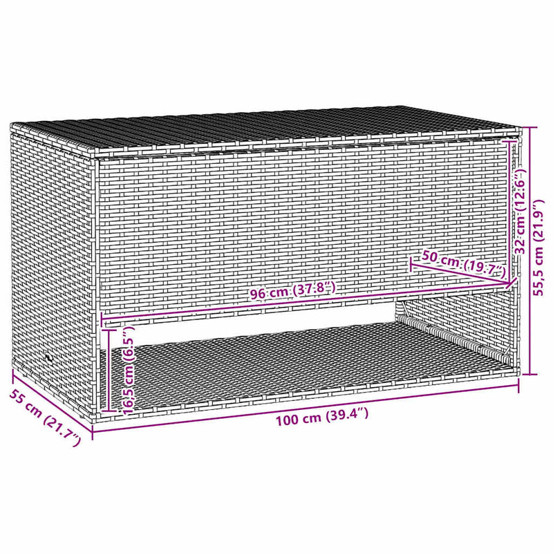 vidaXL bézs polyrattan kültéri párna doboz 100x55x55,5 cm