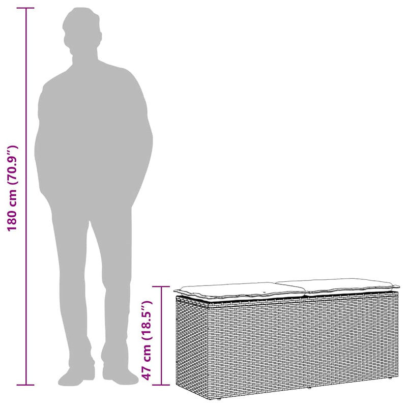 vidaXL szürke polyrattan kerti pad párnával 116 x 46 x 57 cm
