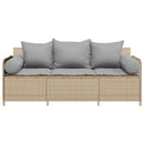 vidaXL 3 személyes bézs polyrattan kerti kanapé párnával