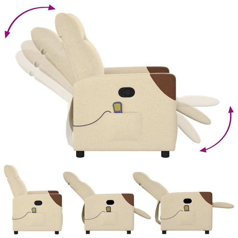 vidaXL krémszínű szövet dönthető masszázsfotel