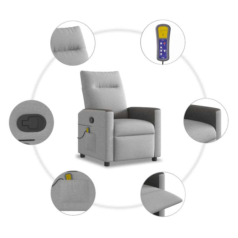 vidaXL felhőszürke szövet dönthető masszázsfotel