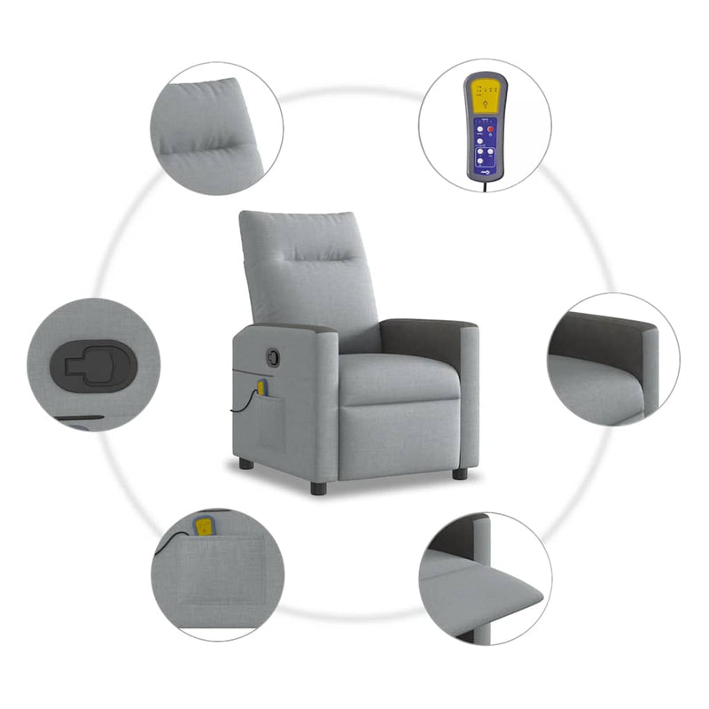 vidaXL világosszürke szövet dönthető masszázsfotel