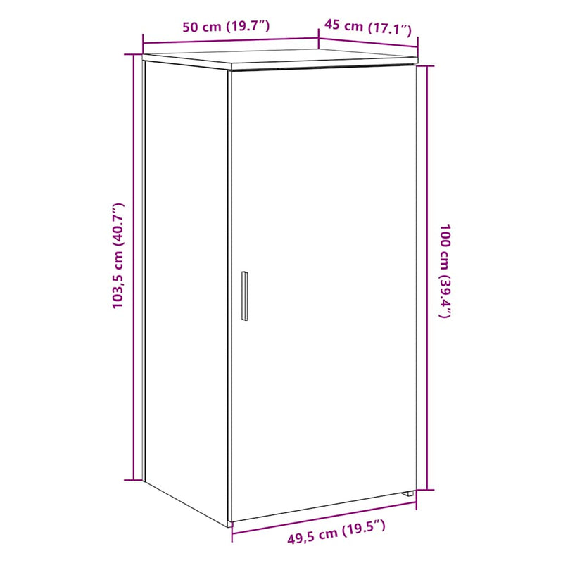 vidaXL tároló szekrény fehér 50x45x103,5 cm szerelt fa