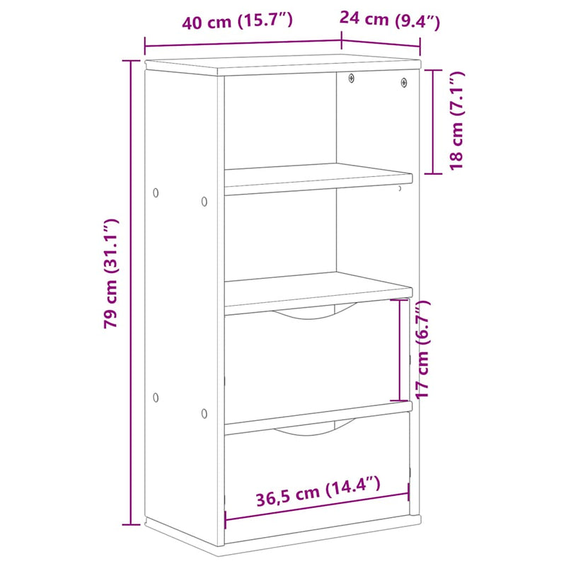 vidaXL ODDA tömörfa fenyőfa fiókos oldalsó szekrény fehér 40x24x79 cm