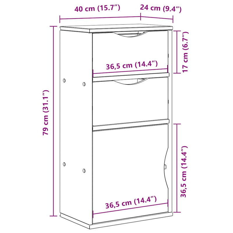 vidaXL ODDA tömörfa fenyőfa fiókos oldalsó szekrény 40x24x79 cm