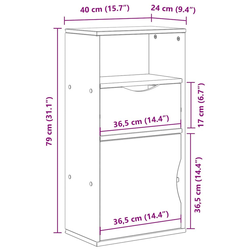 vidaXL ODDA tömörfa fenyőfa oldalsó szekrény fiókkal 40x24x79 cm