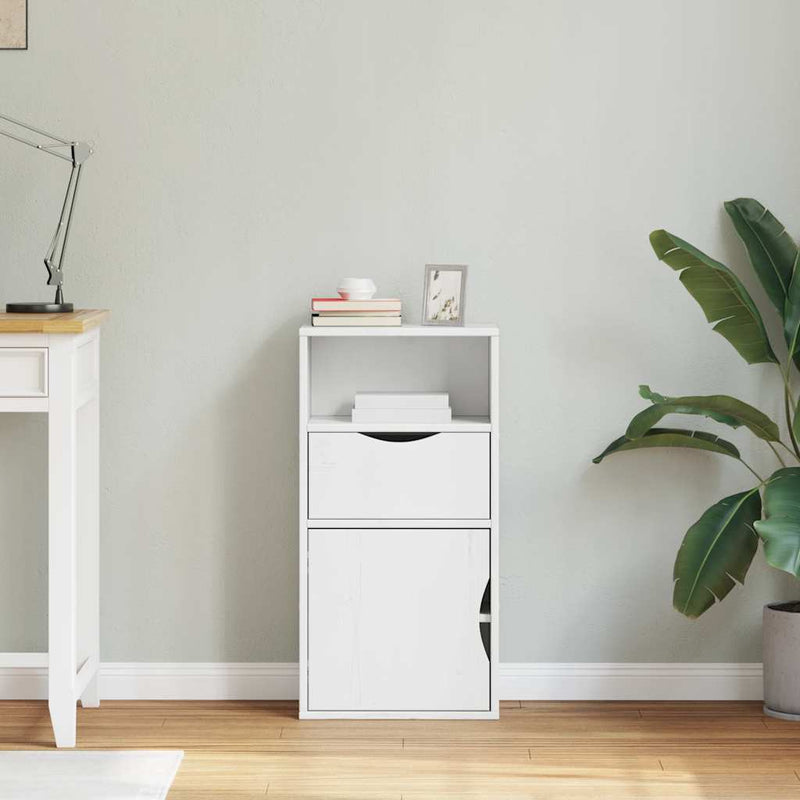 vidaXL ODDA tömörfa fenyőfa oldalsó szekrény fiókkal fehér 40x24x79 cm
