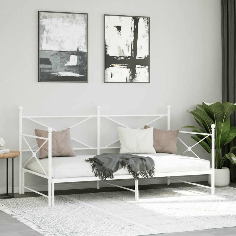 vidaXL Daybed with Trundle without Mattress White 100x190 cm acél