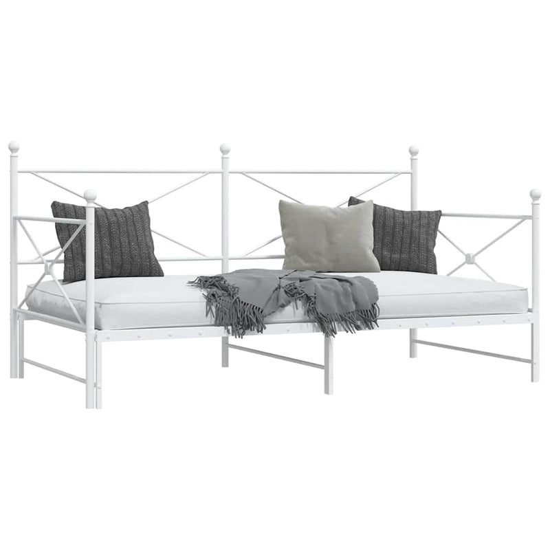 vidaXL Daybed with Trundle without Mattress White 100x190 cm acél