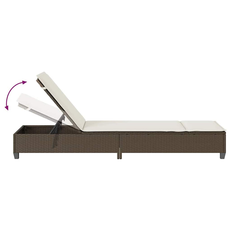 vidaXL barna polyrattan napozóágy párnákkal 55x200x25,5 cm