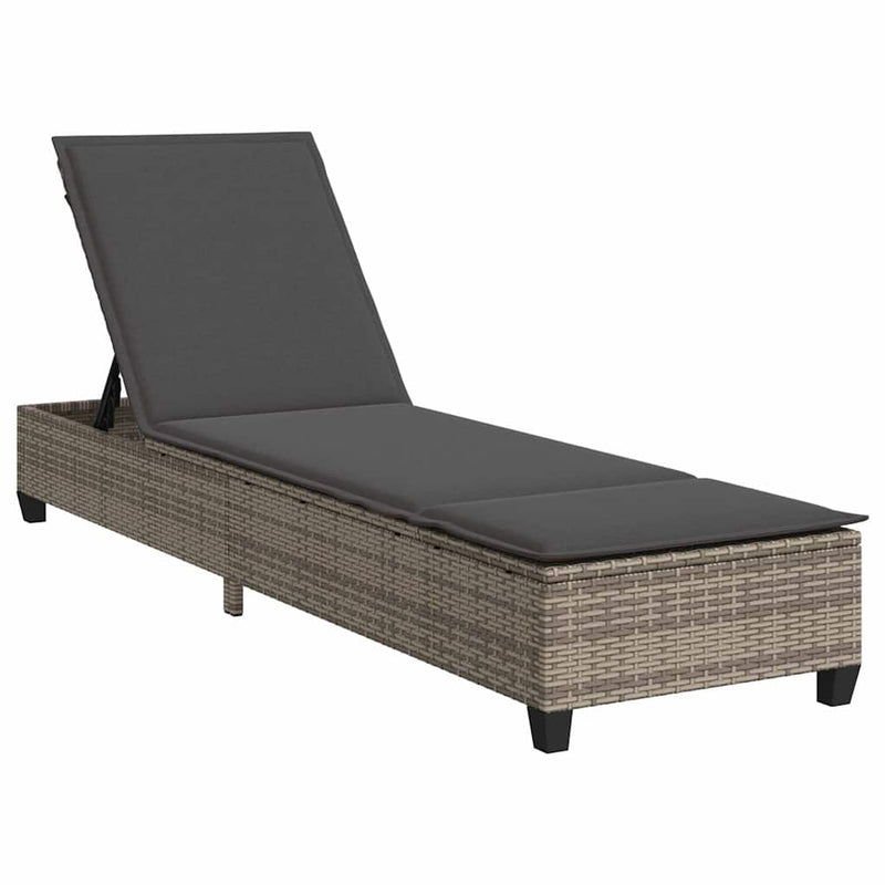 vidaXL szürke polyrattan napozóágy párnákkal 55x200x25,5 cm