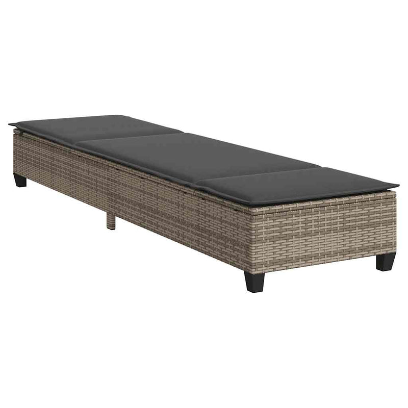 vidaXL szürke polyrattan napozóágy párnákkal 55x200x25,5 cm