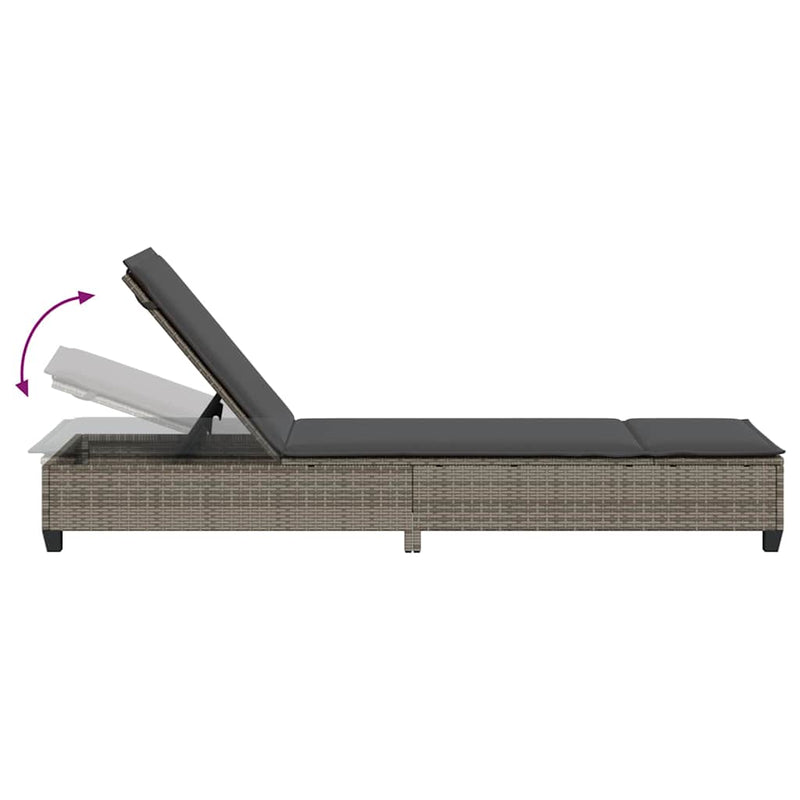 vidaXL szürke polyrattan napozóágy párnákkal 55x200x25,5 cm